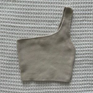 aritzia babaton sculpt knit one shoulder cropped tank top